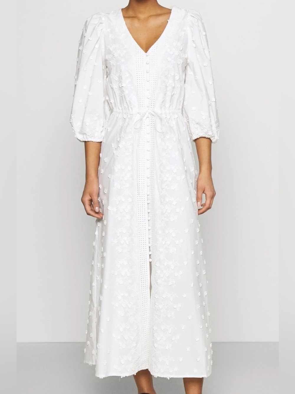 O.P.T White V-Neck Floral Appliqué Dress